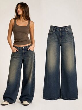 PacSun Sloane Ultra Baggy Low Rise Wide Leg Jeans Dark Indigo Blue Denim 26